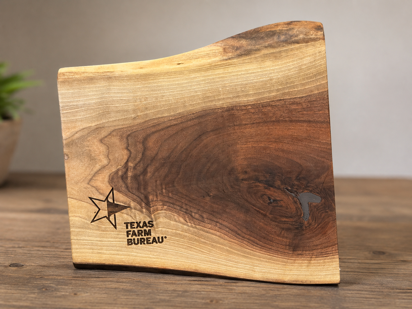 Live edge walnut board with TFB custom engraving